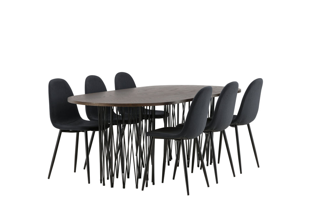 Venture Home Stone oval Dining Table - Black / Mocca Veneer +Polar Dining Chair - Black Legs - Black Fabric _6