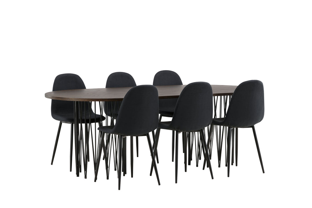 Venture Home Stone oval Dining Table - Black / Mocca Veneer +Polar Dining Chair - Black Legs - Black Fabric _6