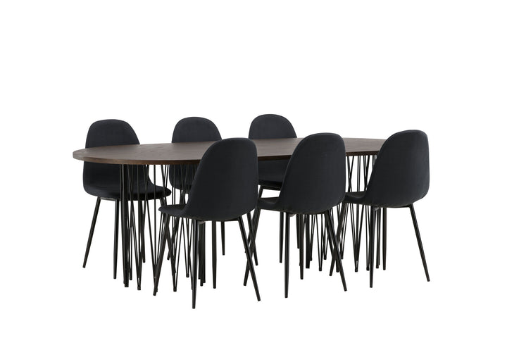 Venture Home Stone oval Dining Table - Black / Mocca Veneer +Polar Dining Chair - Black Legs - Black Fabric _6