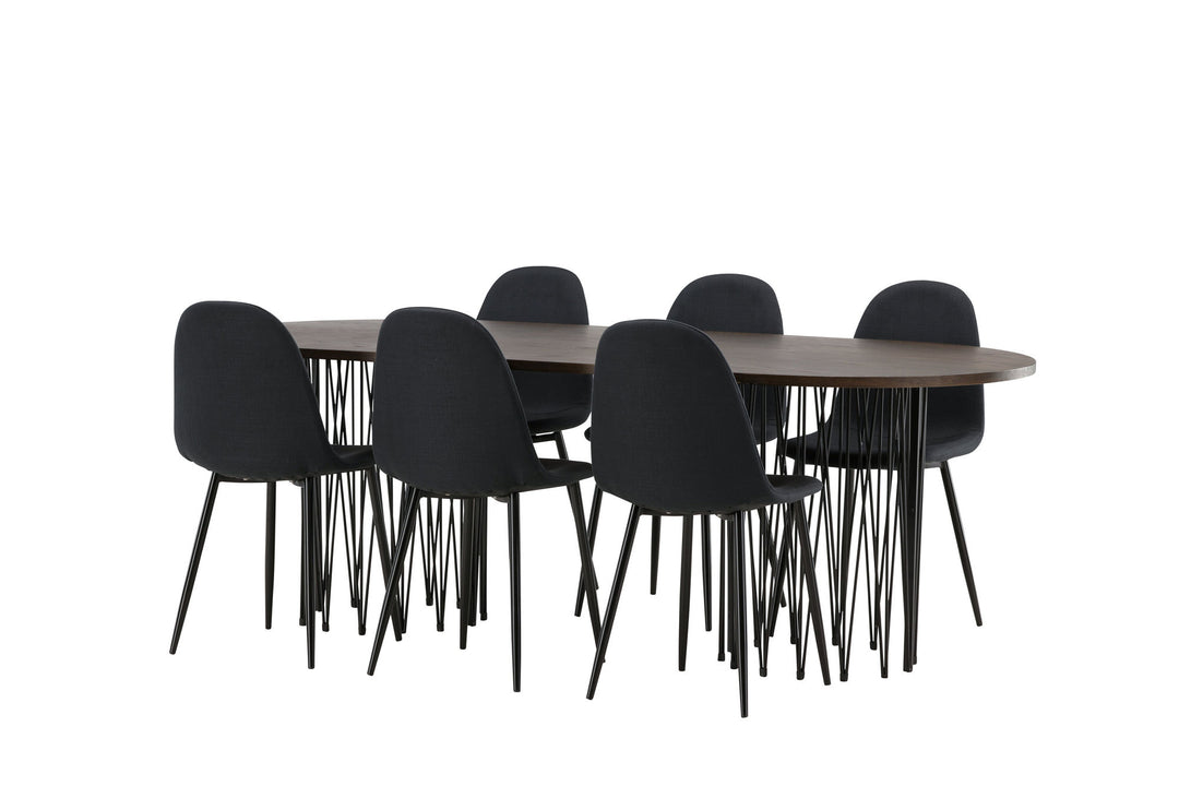 Venture Home Stone oval Dining Table - Black / Mocca Veneer +Polar Dining Chair - Black Legs - Black Fabric _6