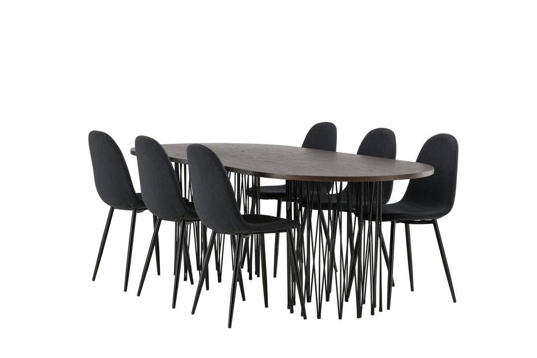 Venture Home Stone oval Dining Table - Black / Mocca Veneer +Polar Dining Chair - Black Legs - Black Fabric _6