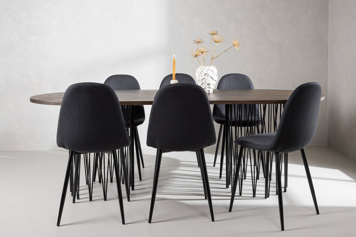 Venture Home Stone oval Dining Table - Black / Mocca Veneer +Polar Dining Chair - Black Legs - Black Fabric _6
