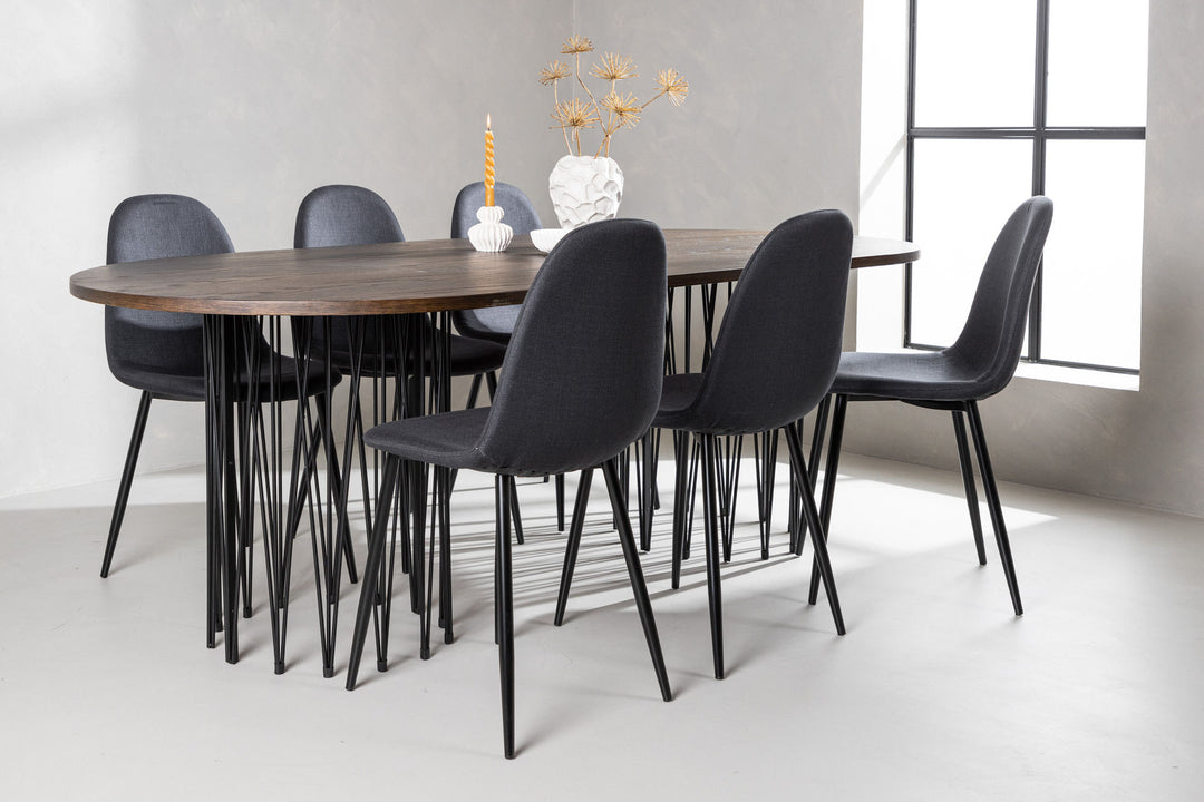 Venture Home Stone oval Dining Table - Black / Mocca Veneer +Polar Dining Chair - Black Legs - Black Fabric _6
