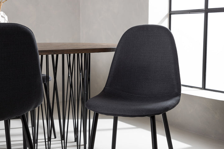 Venture Home Stone oval Dining Table - Black / Mocca Veneer +Polar Dining Chair - Black Legs - Black Fabric _6