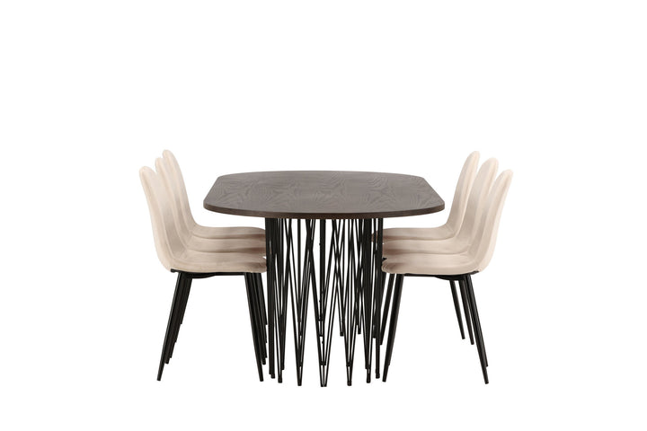 Venture Home Stone oval Dining Table - Black / Mocca Veneer +Polar Dining Chair - Black legs / Beige Velvet _6