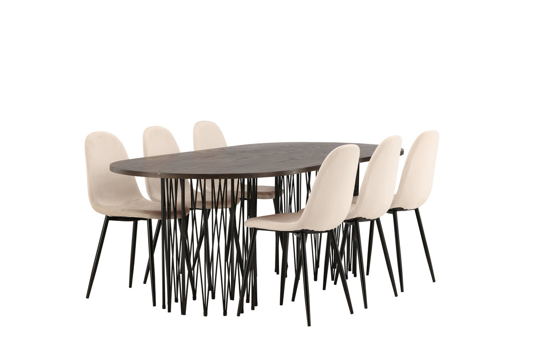 Venture Home Stone oval Dining Table - Black / Mocca Veneer +Polar Dining Chair - Black legs / Beige Velvet _6