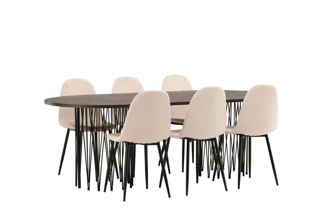 Venture Home Stone oval Dining Table - Black / Mocca Veneer +Polar Dining Chair - Black legs / Beige Velvet _6