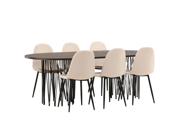 Venture Home Stone oval Dining Table - Black / Mocca Veneer +Polar Dining Chair - Black legs / Beige Velvet _6