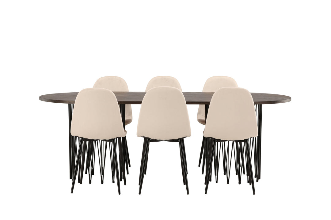Venture Home Stone oval Dining Table - Black / Mocca Veneer +Polar Dining Chair - Black legs / Beige Velvet _6