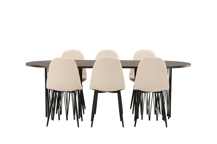 Venture Home Stone oval Dining Table - Black / Mocca Veneer +Polar Dining Chair - Black legs / Beige Velvet _6