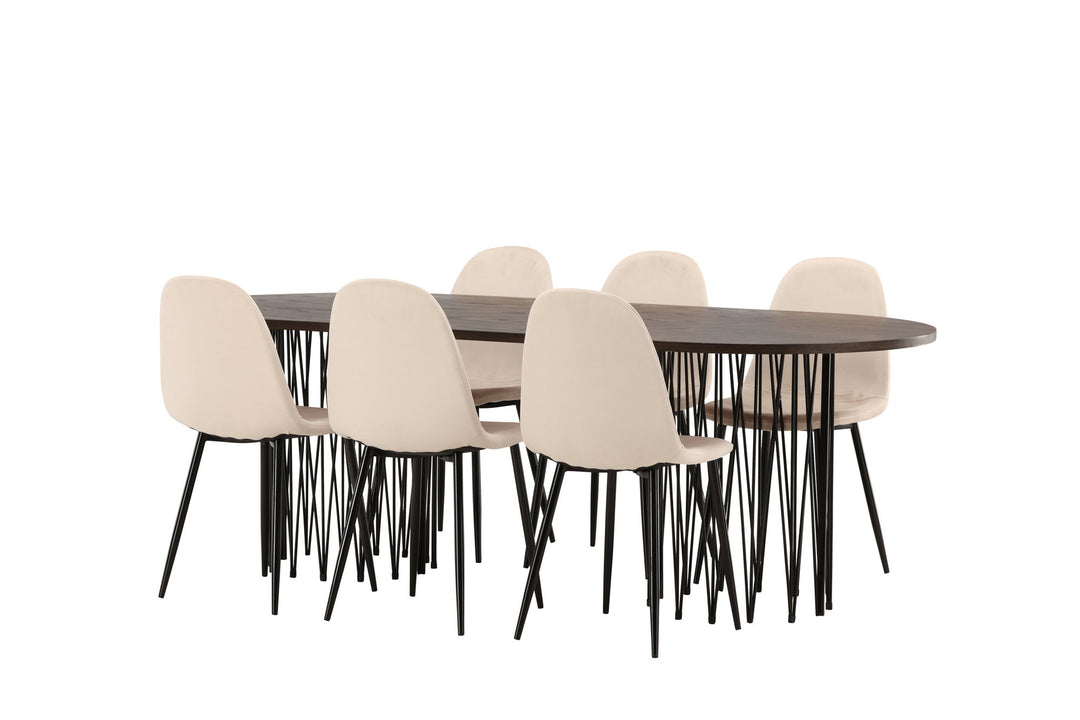 Venture Home Stone oval Dining Table - Black / Mocca Veneer +Polar Dining Chair - Black legs / Beige Velvet _6