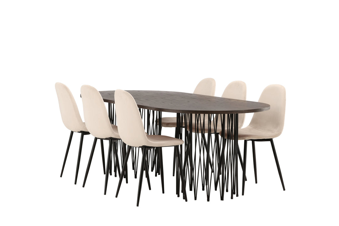 Venture Home Stone oval Dining Table - Black / Mocca Veneer +Polar Dining Chair - Black legs / Beige Velvet _6