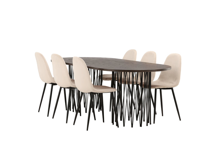 Venture Home Stone oval Dining Table - Black / Mocca Veneer +Polar Dining Chair - Black legs / Beige Velvet _6