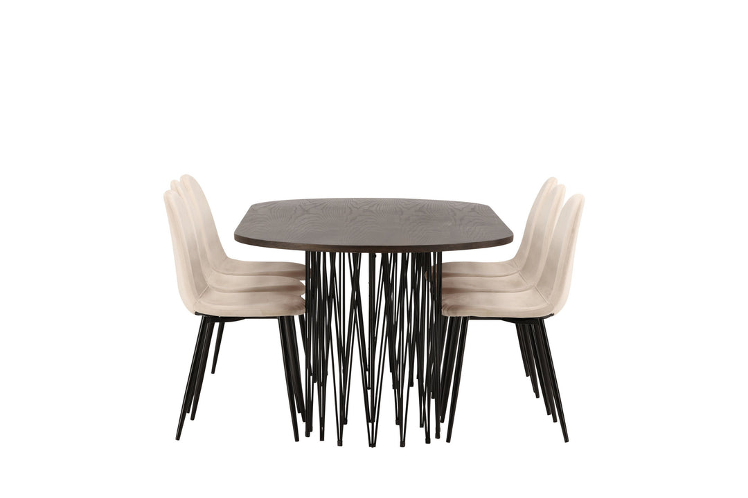 Venture Home Stone oval Dining Table - Black / Mocca Veneer +Polar Dining Chair - Black legs / Beige Velvet _6