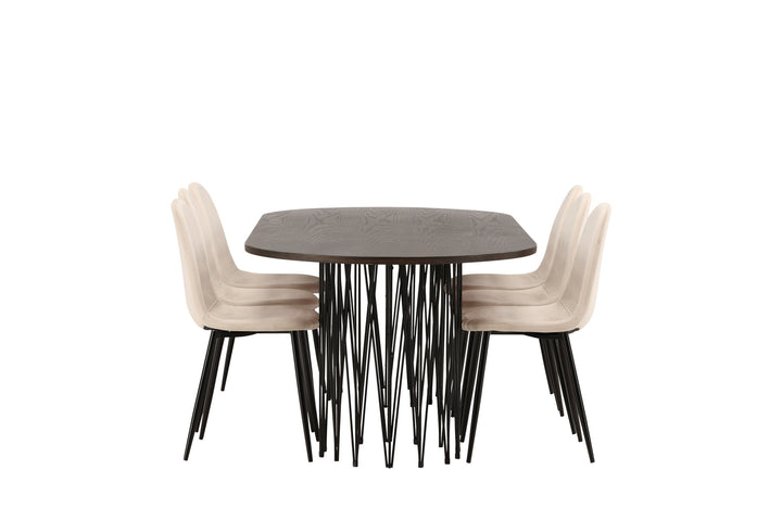 Venture Home Stone oval Dining Table - Black / Mocca Veneer +Polar Dining Chair - Black legs / Beige Velvet _6