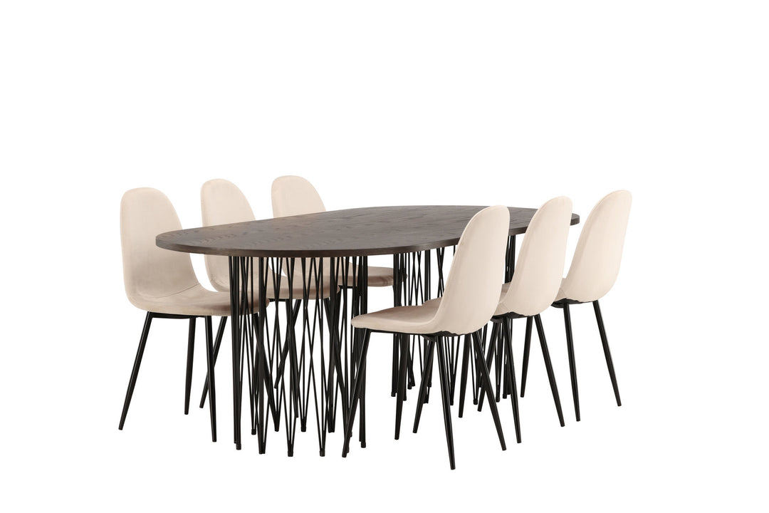 Venture Home Stone oval Dining Table - Black / Mocca Veneer +Polar Dining Chair - Black legs / Beige Velvet _6