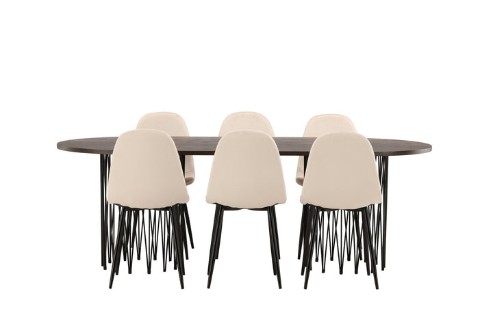 Venture Home Stone oval Dining Table - Black / Mocca Veneer +Polar Dining Chair - Black legs / Beige Velvet _6