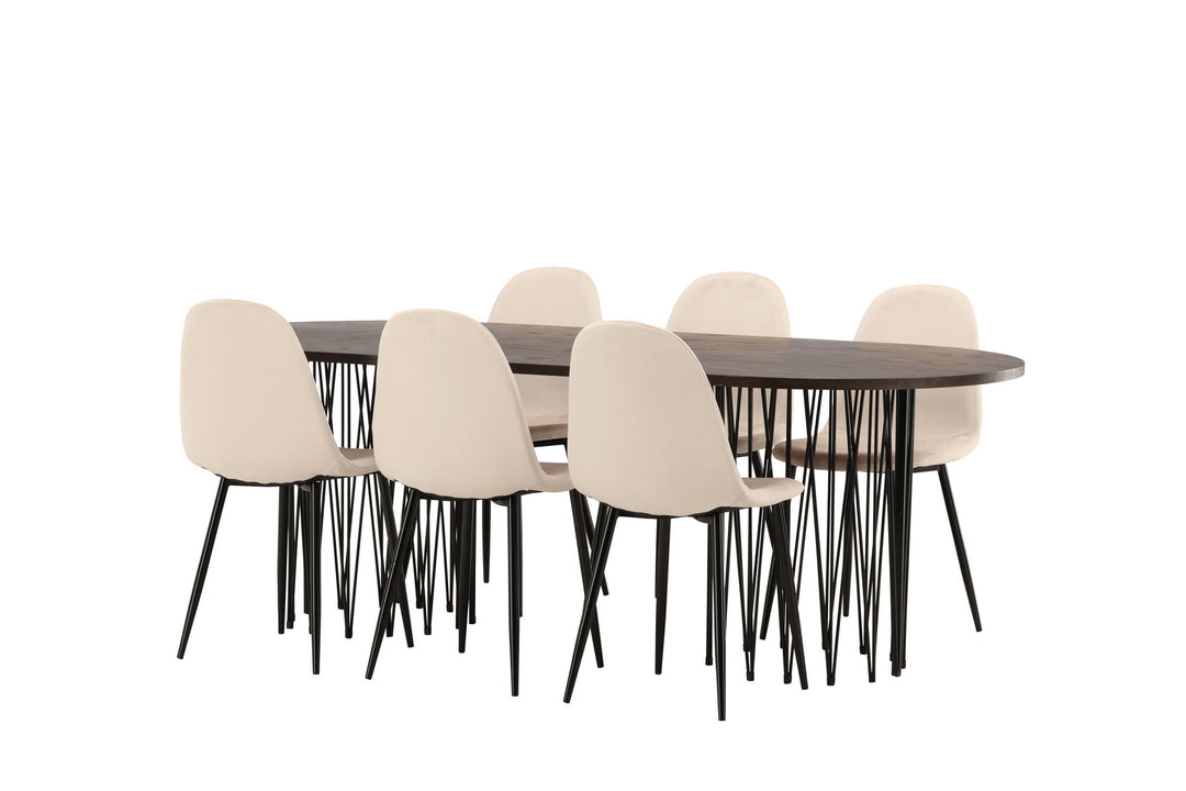 Venture Home Stone oval Dining Table - Black / Mocca Veneer +Polar Dining Chair - Black legs / Beige Velvet _6