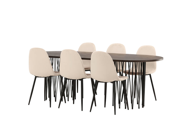 Venture Home Stone oval Dining Table - Black / Mocca Veneer +Polar Dining Chair - Black legs / Beige Velvet _6