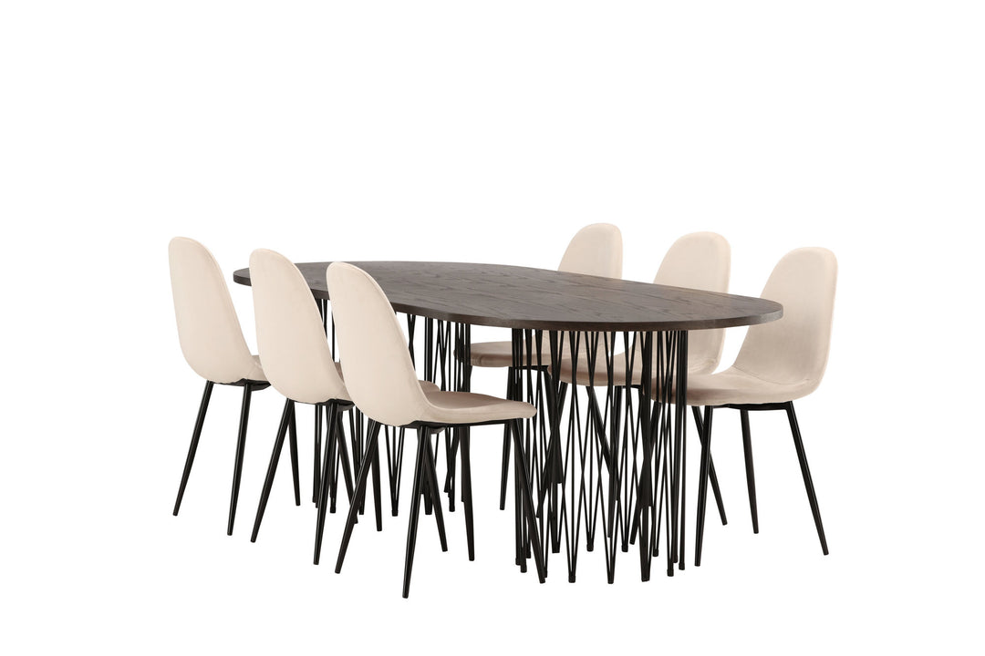 Venture Home Stone oval Dining Table - Black / Mocca Veneer +Polar Dining Chair - Black legs / Beige Velvet _6