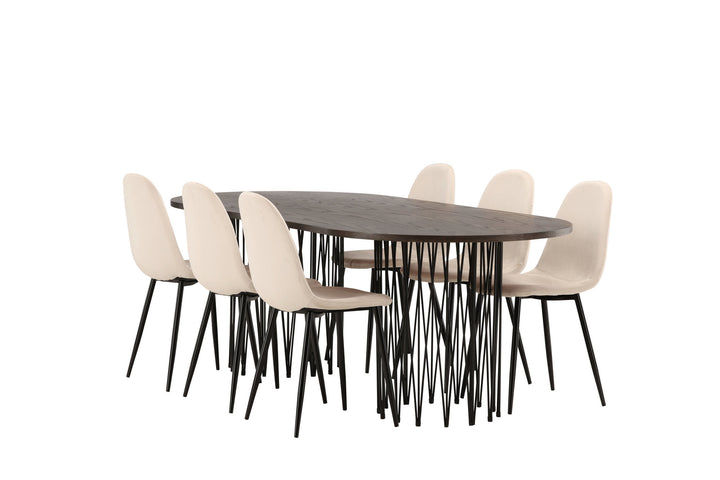 Venture Home Stone oval Dining Table - Black / Mocca Veneer +Polar Dining Chair - Black legs / Beige Velvet _6