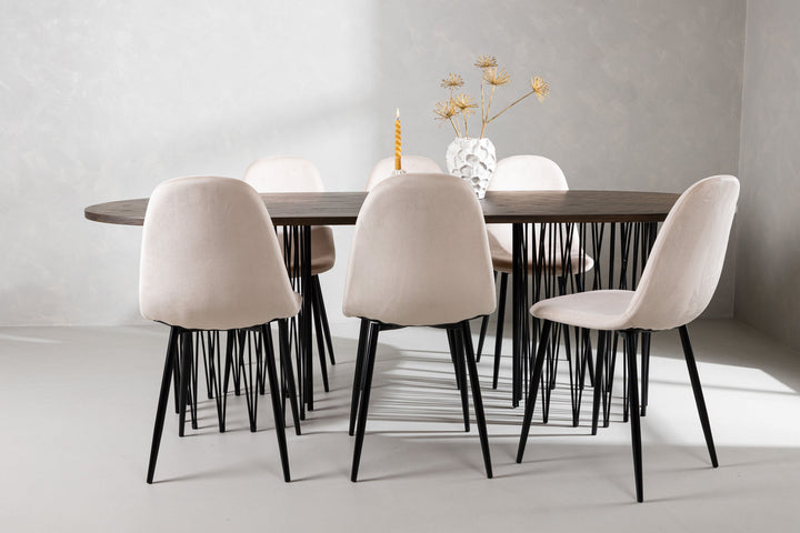 Venture Home Stone oval Dining Table - Black / Mocca Veneer +Polar Dining Chair - Black legs / Beige Velvet _6