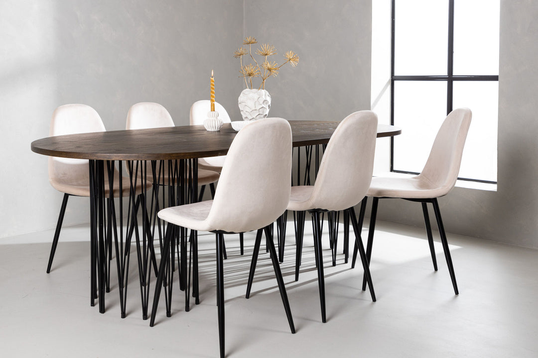Venture Home Stone oval Dining Table - Black / Mocca Veneer +Polar Dining Chair - Black legs / Beige Velvet _6