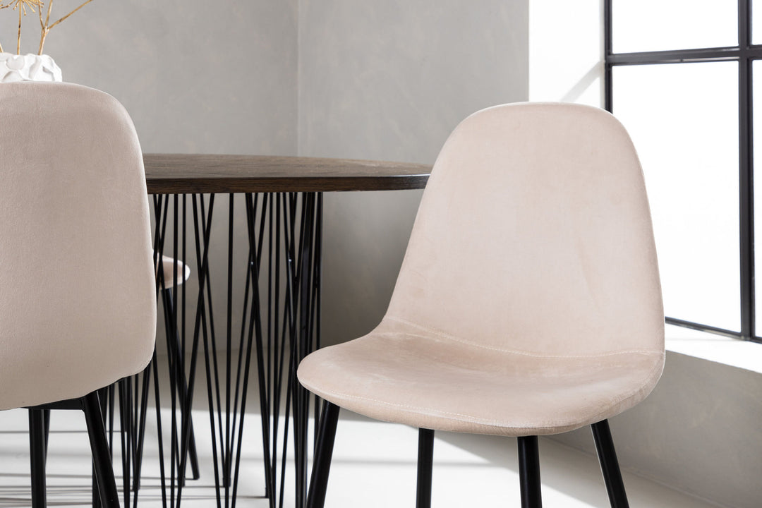 Venture Home Stone oval Dining Table - Black / Mocca Veneer +Polar Dining Chair - Black legs / Beige Velvet _6