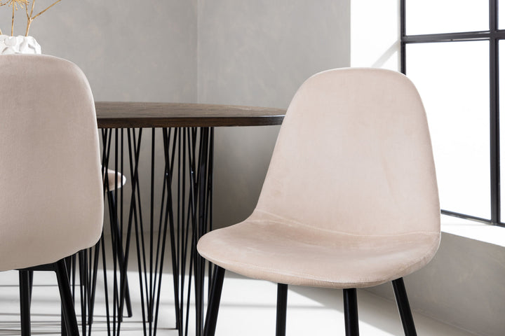 Venture Home Stone oval Dining Table - Black / Mocca Veneer +Polar Dining Chair - Black legs / Beige Velvet _6