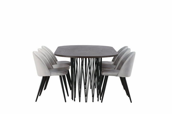 Venture Home Stone oval Dining Table - Black / Mocca Veneer +Velvet Dining Chair - Light Grey / Black _6
