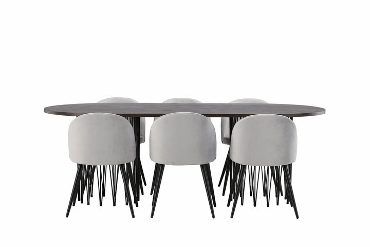 Venture Home Stone oval Dining Table - Black / Mocca Veneer +Velvet Dining Chair - Light Grey / Black _6