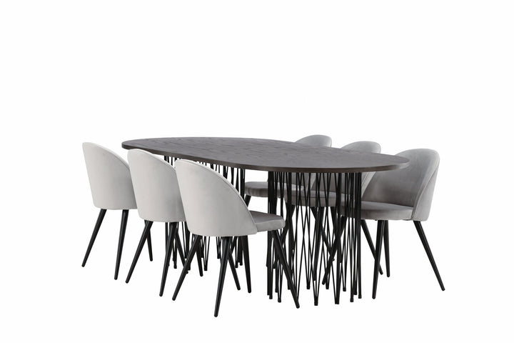 Venture Home Stone oval Dining Table - Black / Mocca Veneer +Velvet Dining Chair - Light Grey / Black _6