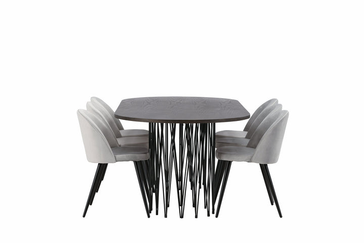 Venture Home Stone oval Dining Table - Black / Mocca Veneer +Velvet Dining Chair - Light Grey / Black _6