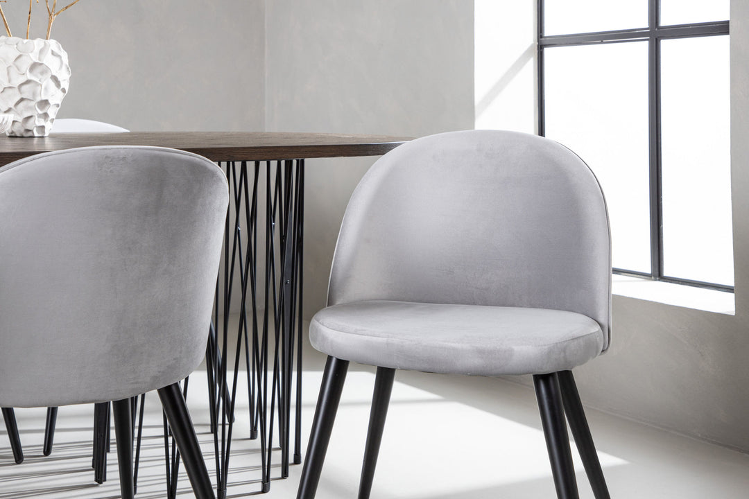 Venture Home Stone oval Dining Table - Black / Mocca Veneer +Velvet Dining Chair - Light Grey / Black _6