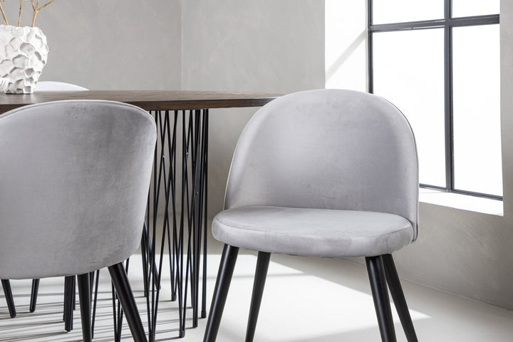 Venture Home Stone oval Dining Table - Black / Mocca Veneer +Velvet Dining Chair - Light Grey / Black _6