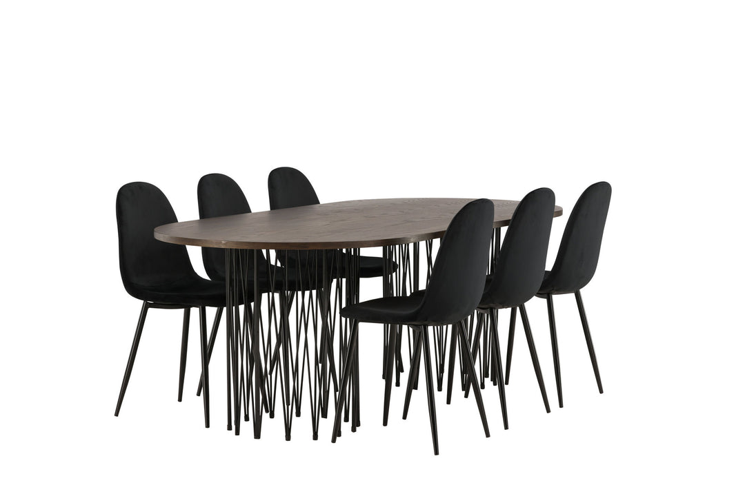 Venture Home Stone oval Dining Table - Black / Mocca Veneer +Polar Dining Chair - Black legs / Black Velvet _6