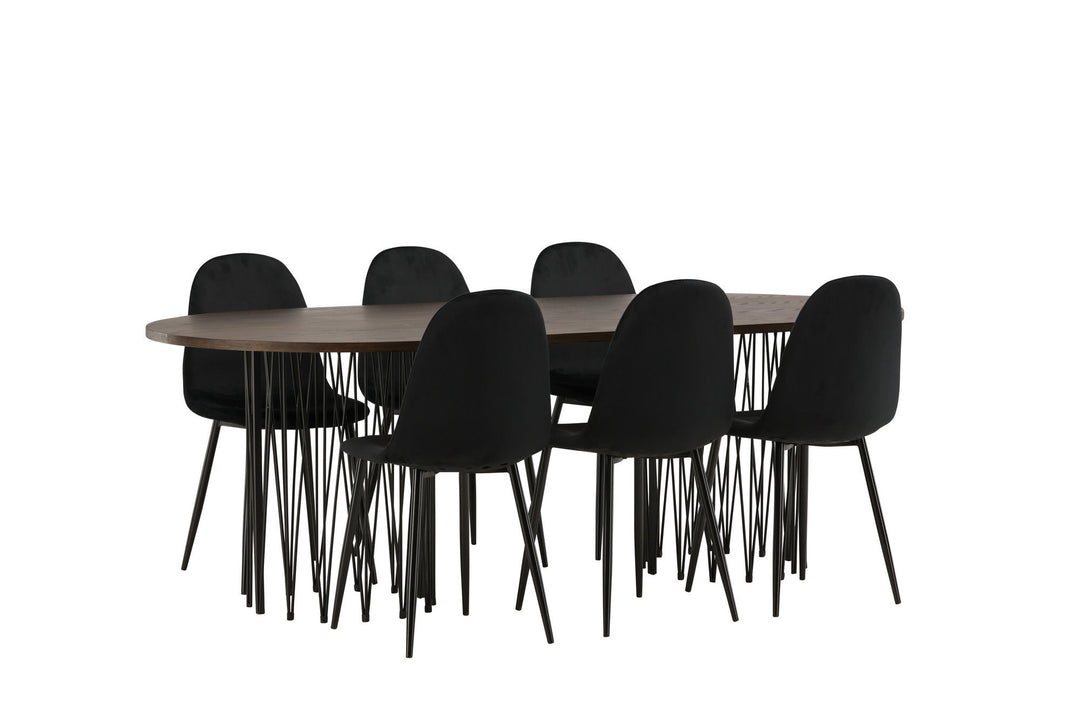 Venture Home Stone oval Dining Table - Black / Mocca Veneer +Polar Dining Chair - Black legs / Black Velvet _6