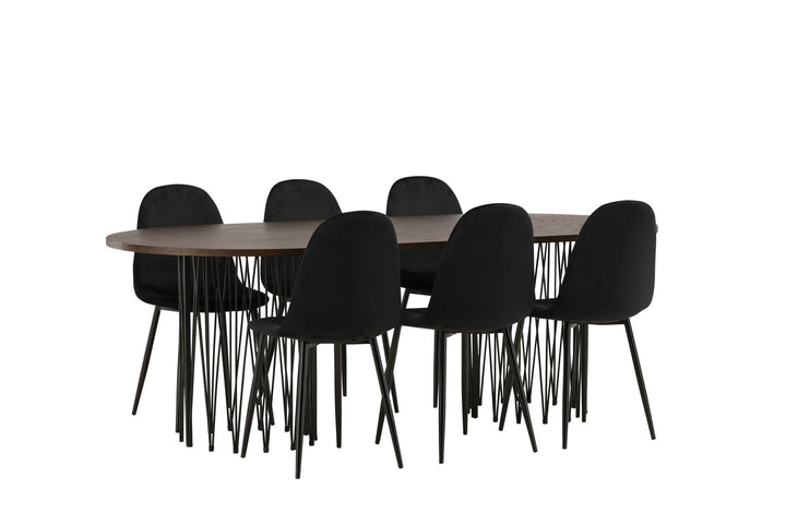Venture Home Stone oval Dining Table - Black / Mocca Veneer +Polar Dining Chair - Black legs / Black Velvet _6