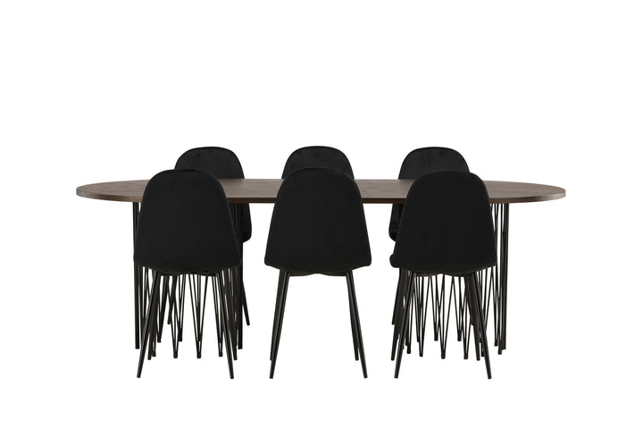 Venture Home Stone oval Dining Table - Black / Mocca Veneer +Polar Dining Chair - Black legs / Black Velvet _6