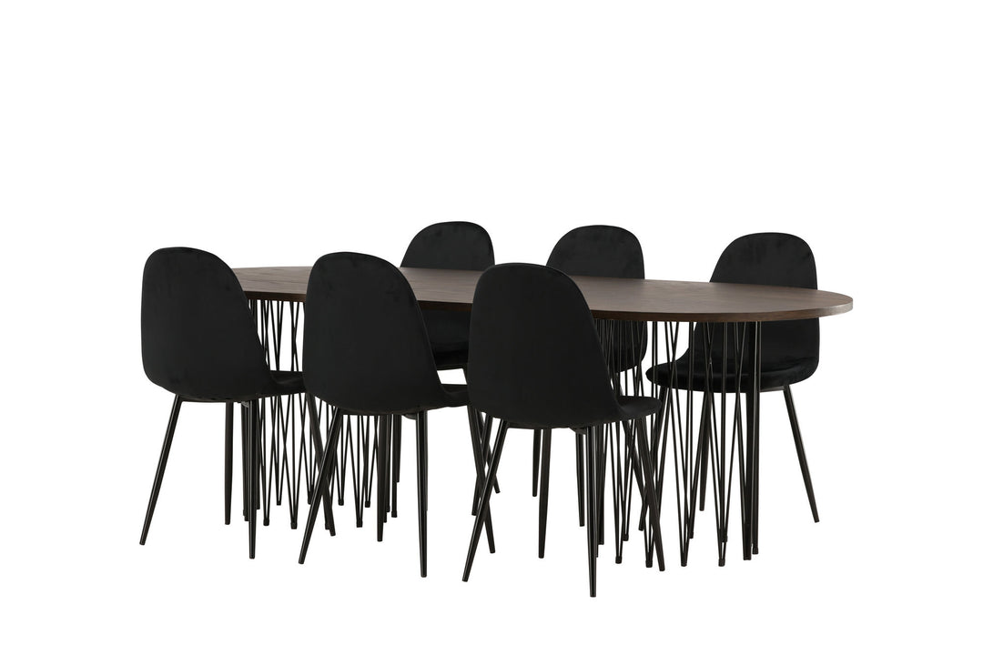 Venture Home Stone oval Dining Table - Black / Mocca Veneer +Polar Dining Chair - Black legs / Black Velvet _6