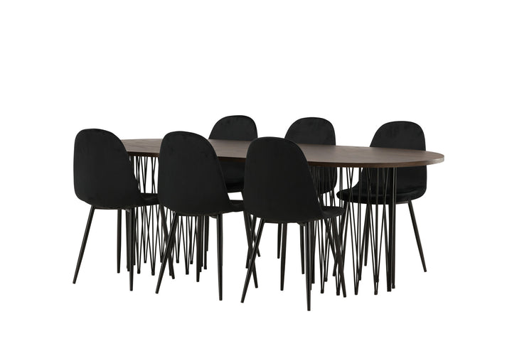Venture Home Stone oval Dining Table - Black / Mocca Veneer +Polar Dining Chair - Black legs / Black Velvet _6