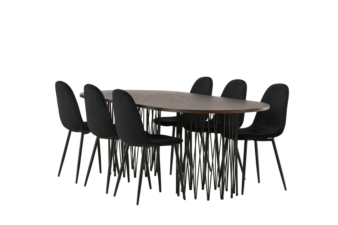 Venture Home Stone oval Dining Table - Black / Mocca Veneer +Polar Dining Chair - Black legs / Black Velvet _6