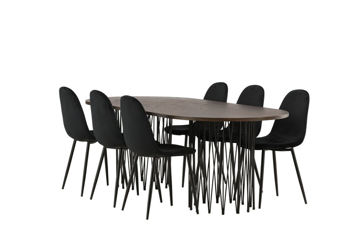 Venture Home Stone oval Dining Table - Black / Mocca Veneer +Polar Dining Chair - Black legs / Black Velvet _6