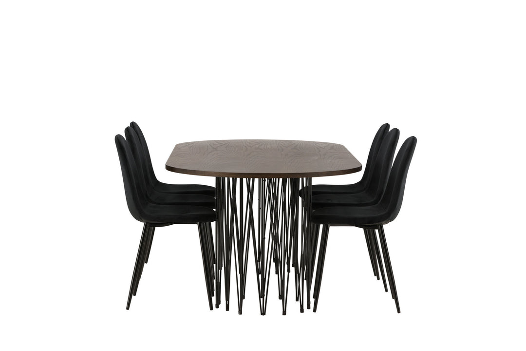 Venture Home Stone oval Dining Table - Black / Mocca Veneer +Polar Dining Chair - Black legs / Black Velvet _6