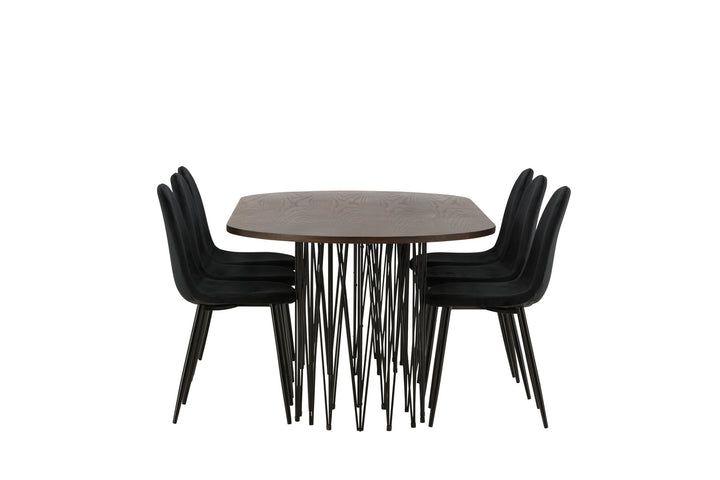 Venture Home Stone oval Dining Table - Black / Mocca Veneer +Polar Dining Chair - Black legs / Black Velvet _6