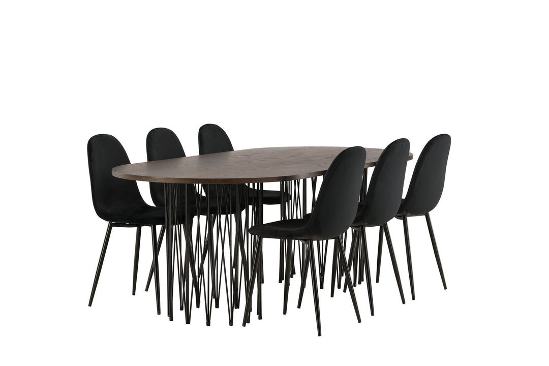 Venture Home Stone oval Dining Table - Black / Mocca Veneer +Polar Dining Chair - Black legs / Black Velvet _6