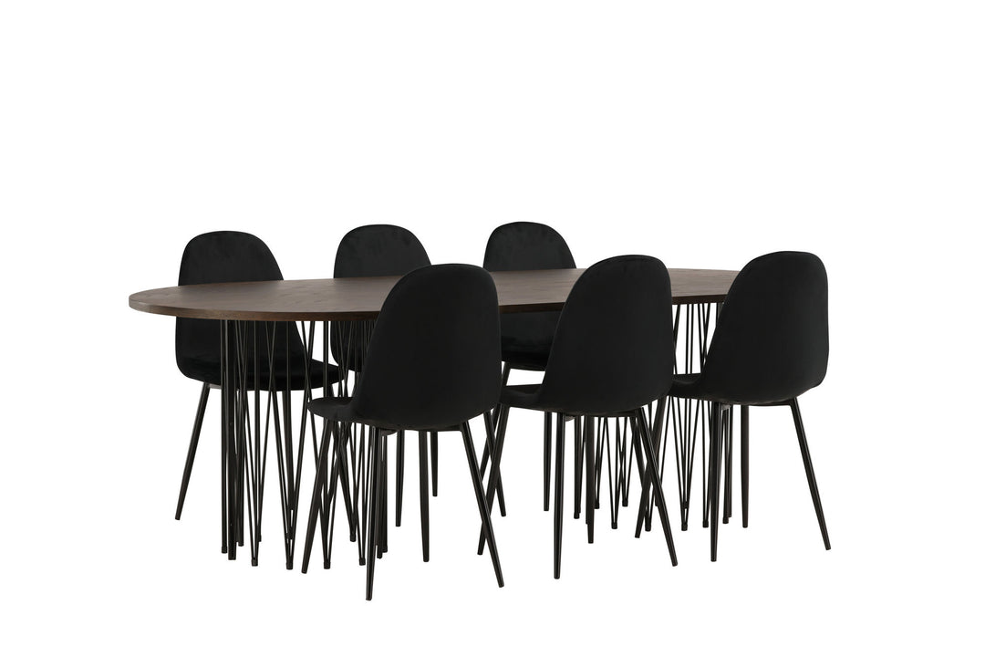 Venture Home Stone oval Dining Table - Black / Mocca Veneer +Polar Dining Chair - Black legs / Black Velvet _6