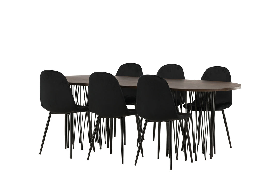 Venture Home Stone oval Dining Table - Black / Mocca Veneer +Polar Dining Chair - Black legs / Black Velvet _6
