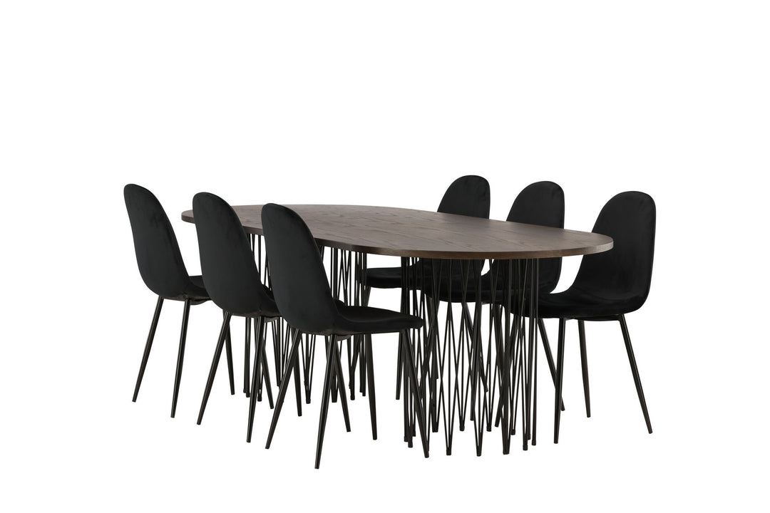 Venture Home Stone oval Dining Table - Black / Mocca Veneer +Polar Dining Chair - Black legs / Black Velvet _6