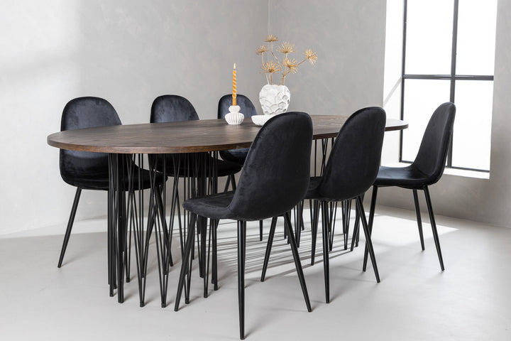 Venture Home Stone oval Dining Table - Black / Mocca Veneer +Polar Dining Chair - Black legs / Black Velvet _6